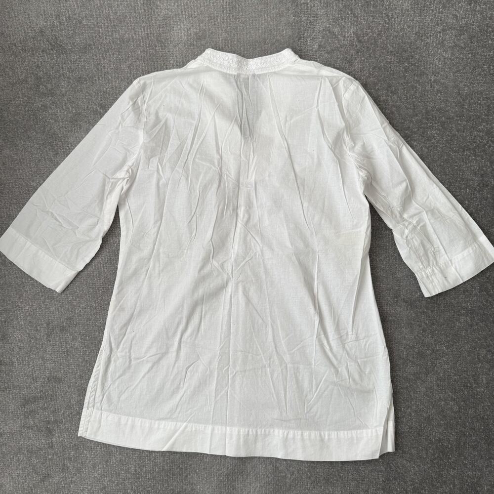 Talbots Blouse Womens Large White Sequin V Neck 3/4 Sleeve Tunic Top Cotton - Picture 8 of 9